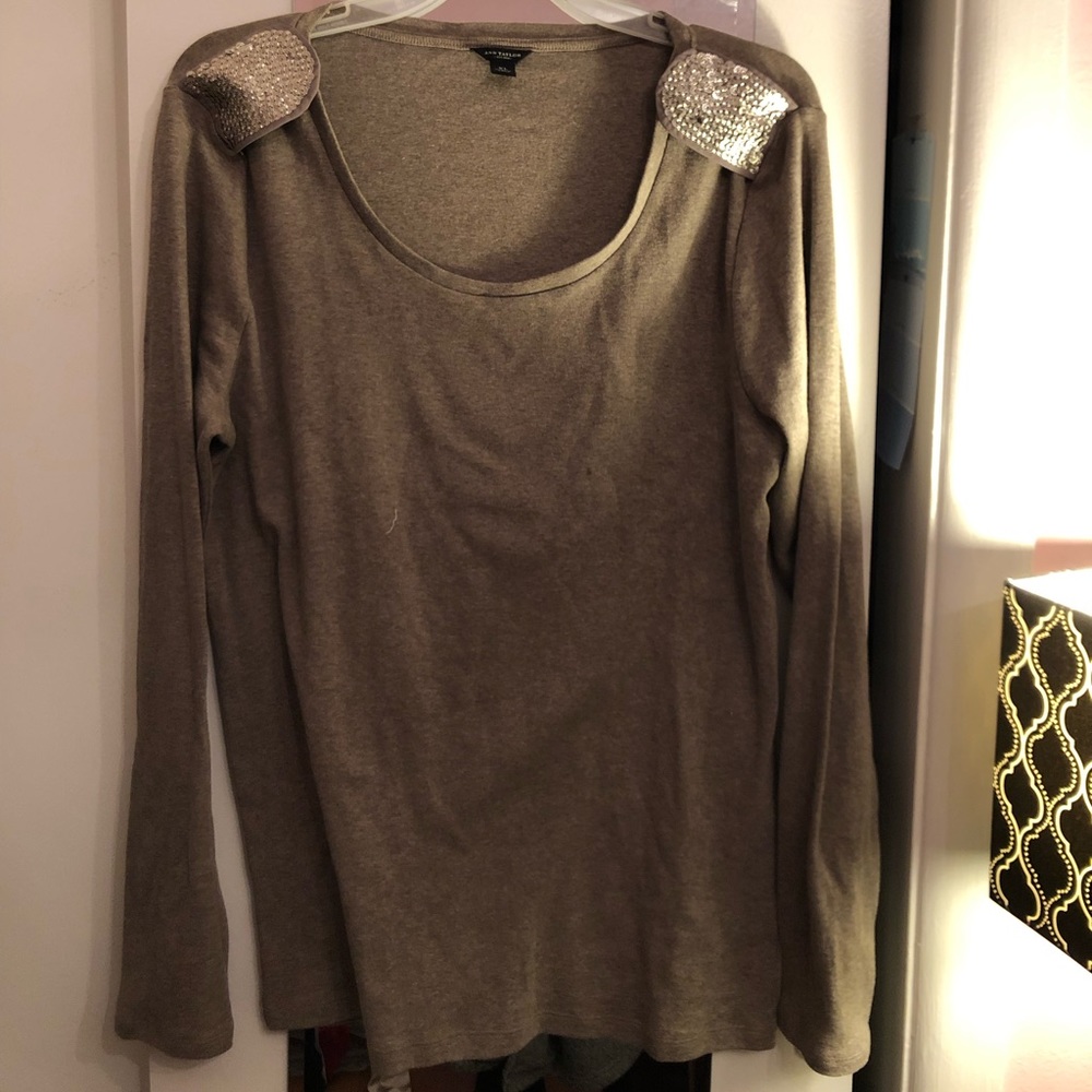 Cuff sparklyshoulder grayish/brown long sleeve top